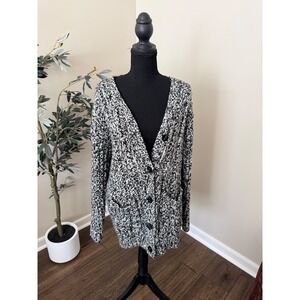 JustFab Black White Marled Chunky Knit Button Front Cardigan Sweater Small